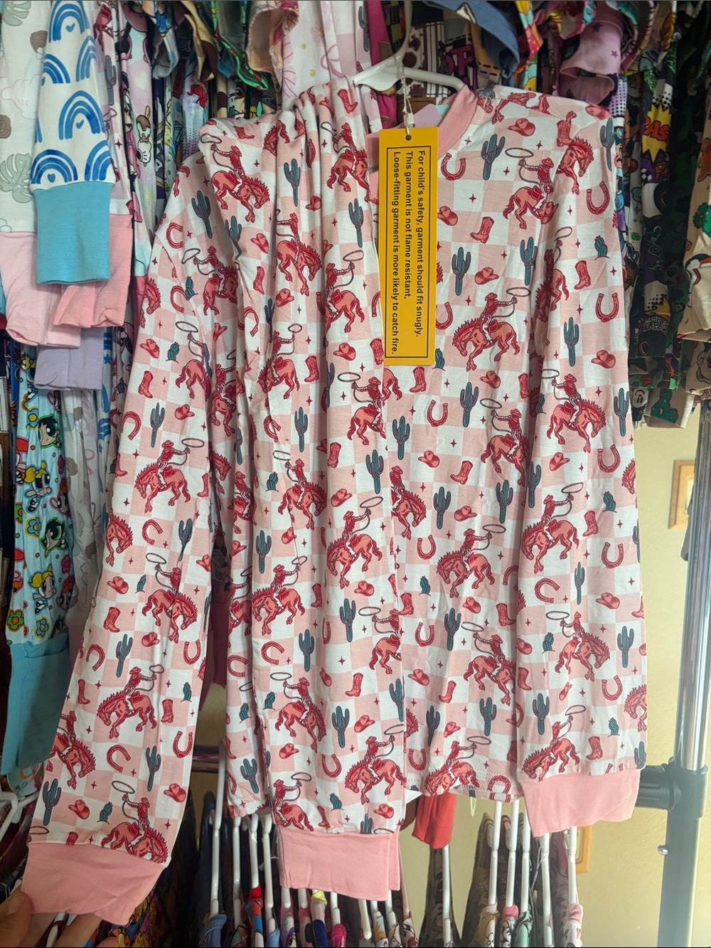 Bamboo Girls' Pink Cowboy Print Long-Sleeve Pajamas